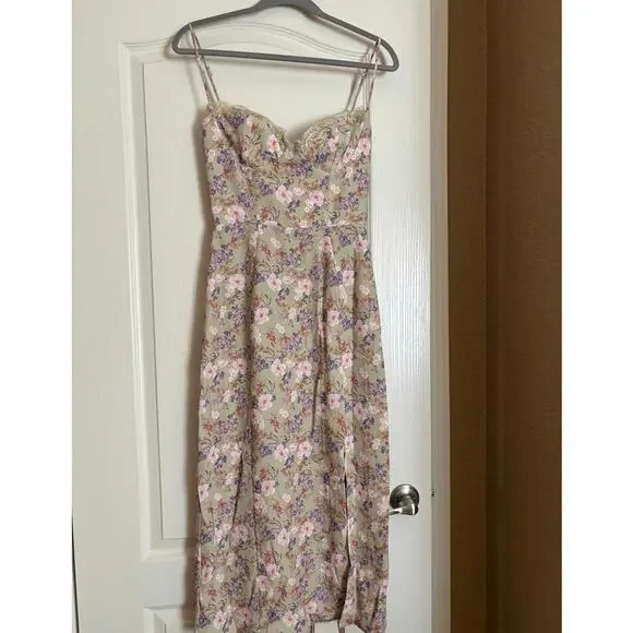 House of CB Charlotte green peony floral print midi dress Size Small - Picture 6 of 11